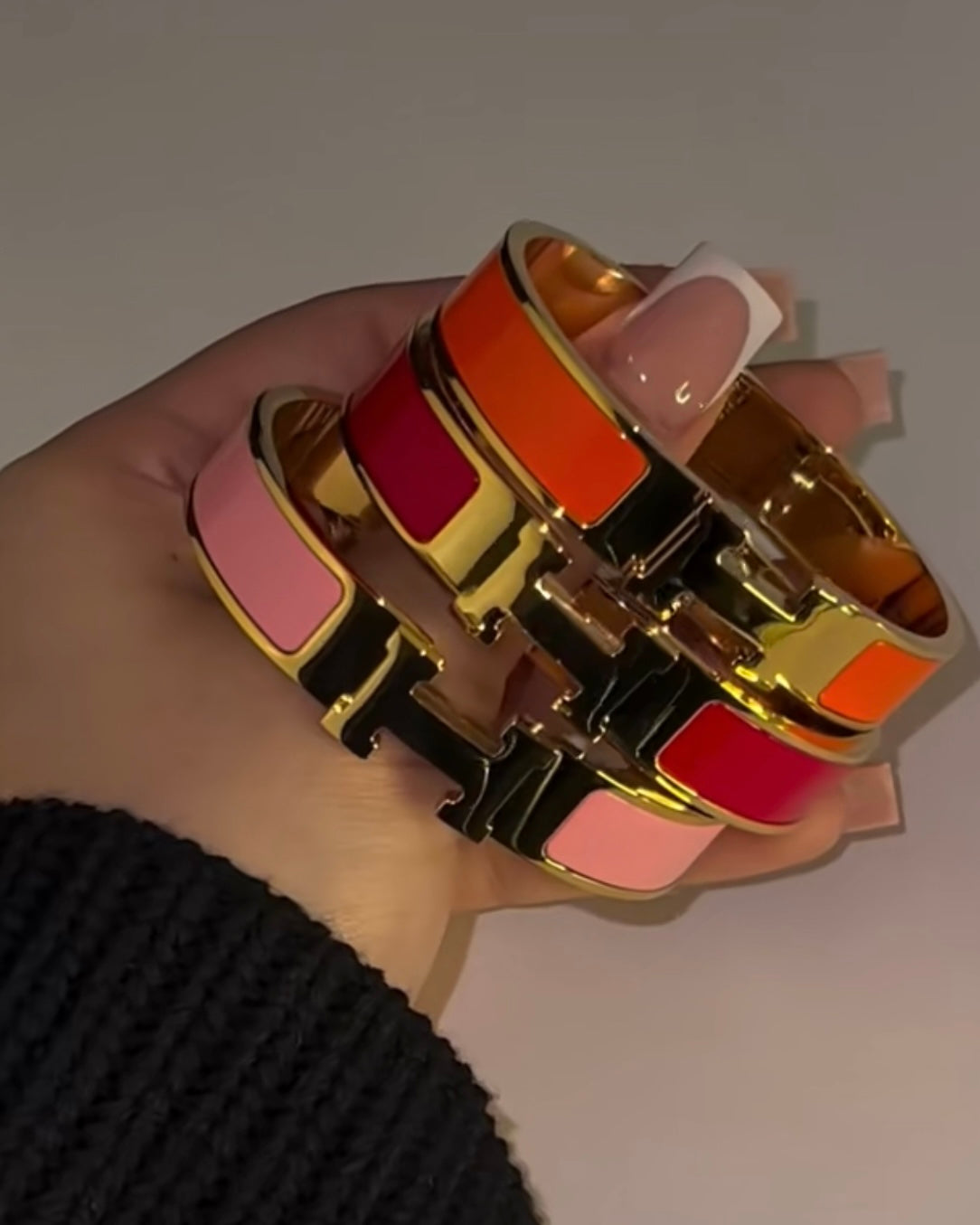Bracelet style Hermes pink doré