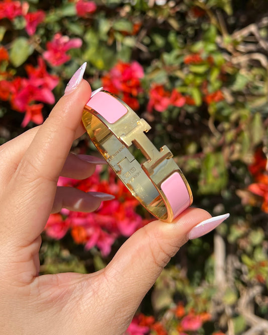 Bracelet style Hermes pink doré