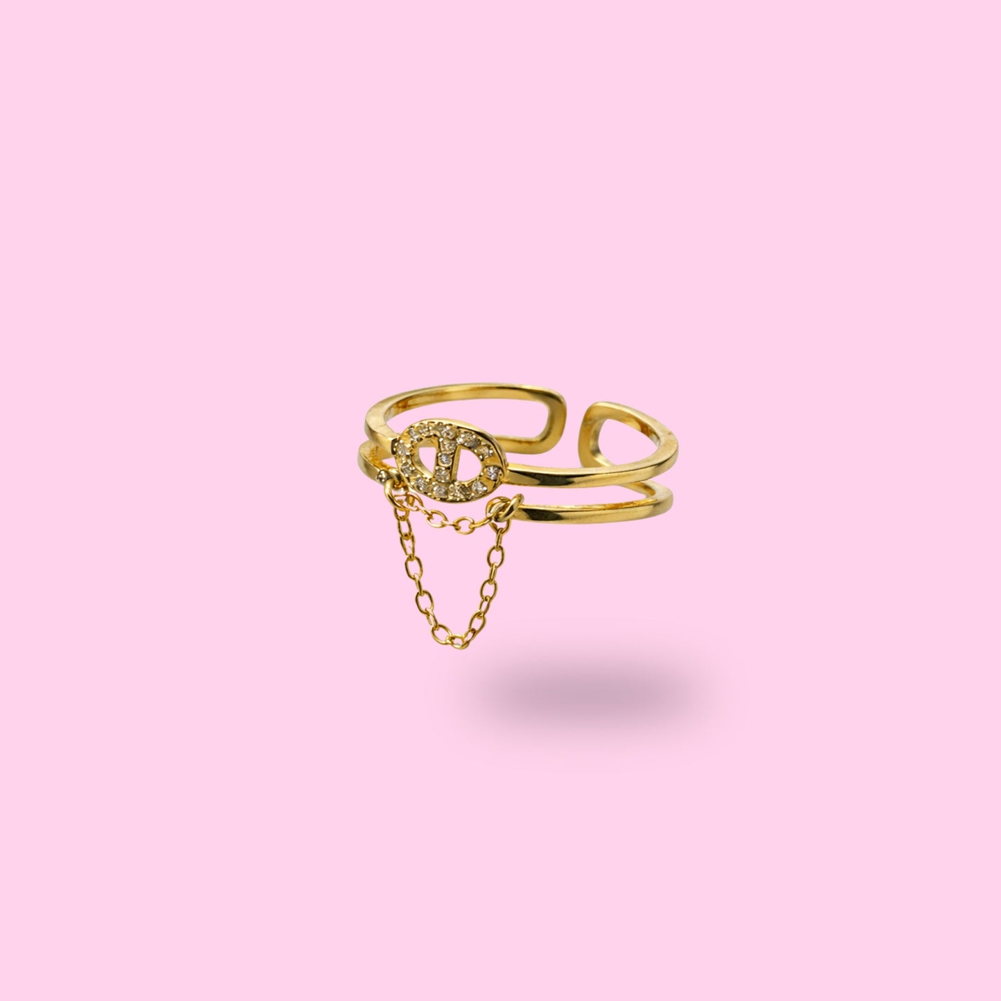 Bague doré en acier inoxydable avec chaîne et strass