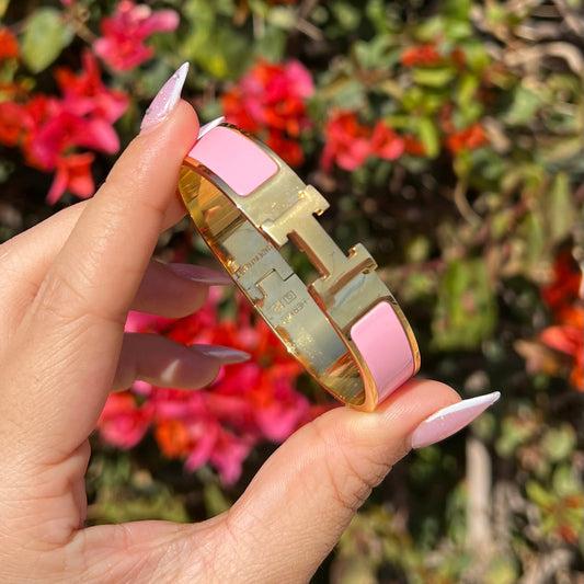 Bracelet style Hermes pink doré
