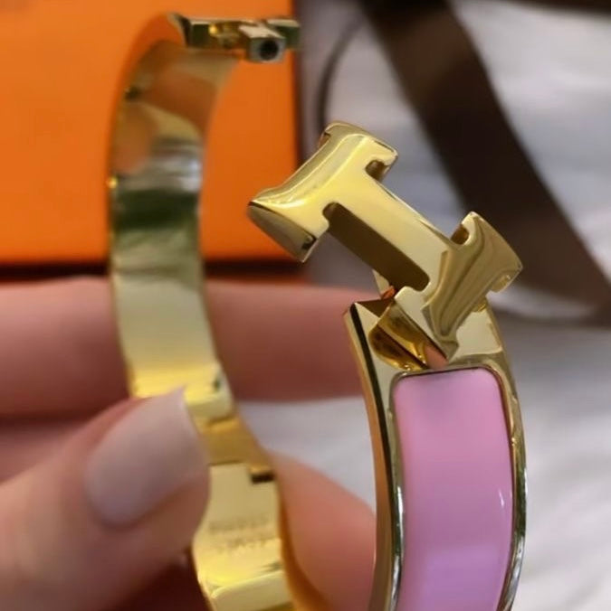 Bracelet style Hermes pink doré