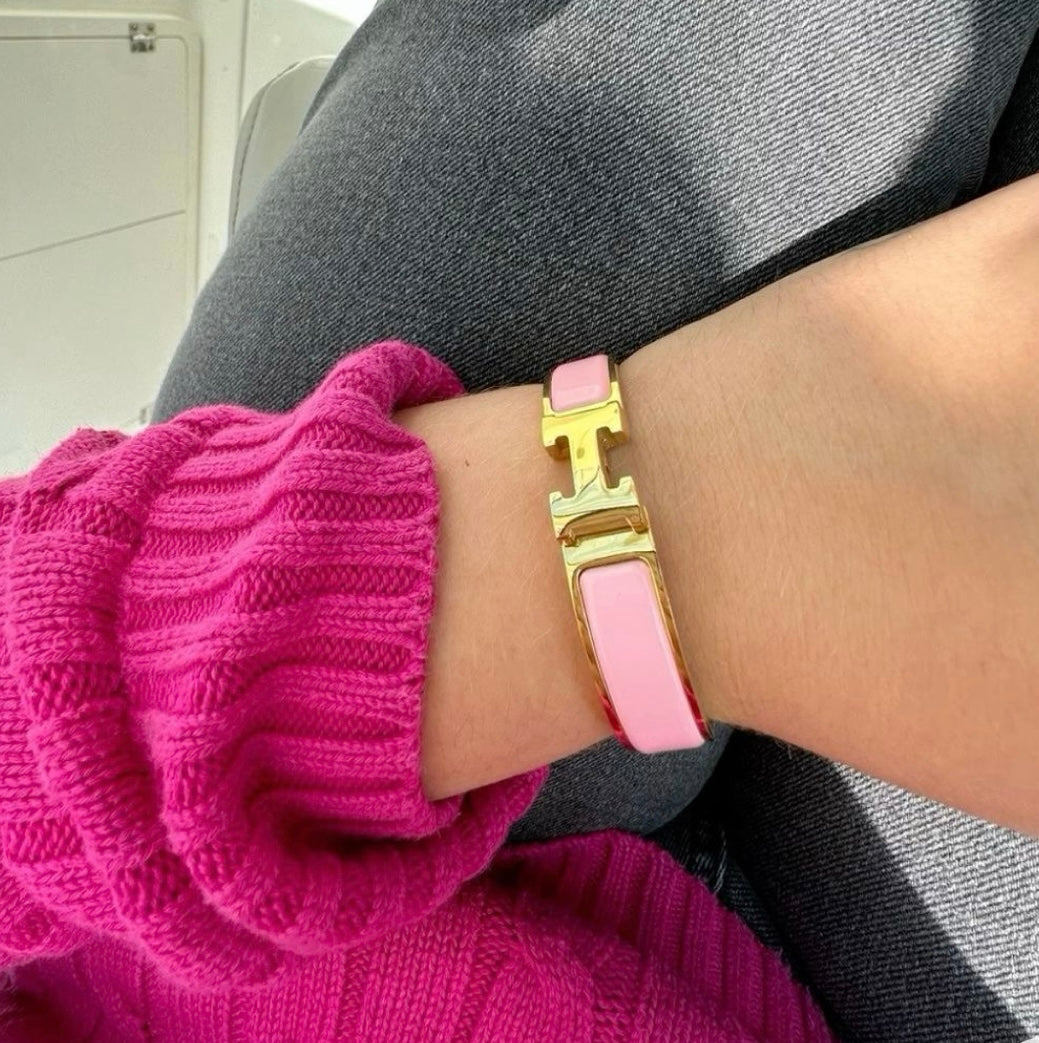 Bracelet style Hermes pink doré
